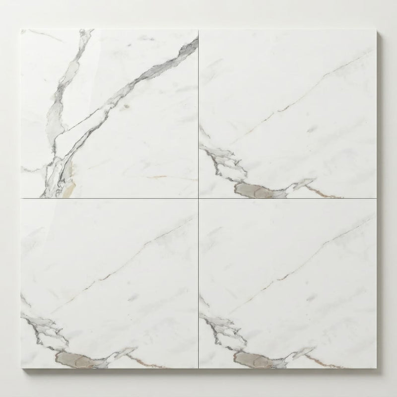 Calacatta Dorado 24x24 Polished Marble Look Porcelain Tile close-up