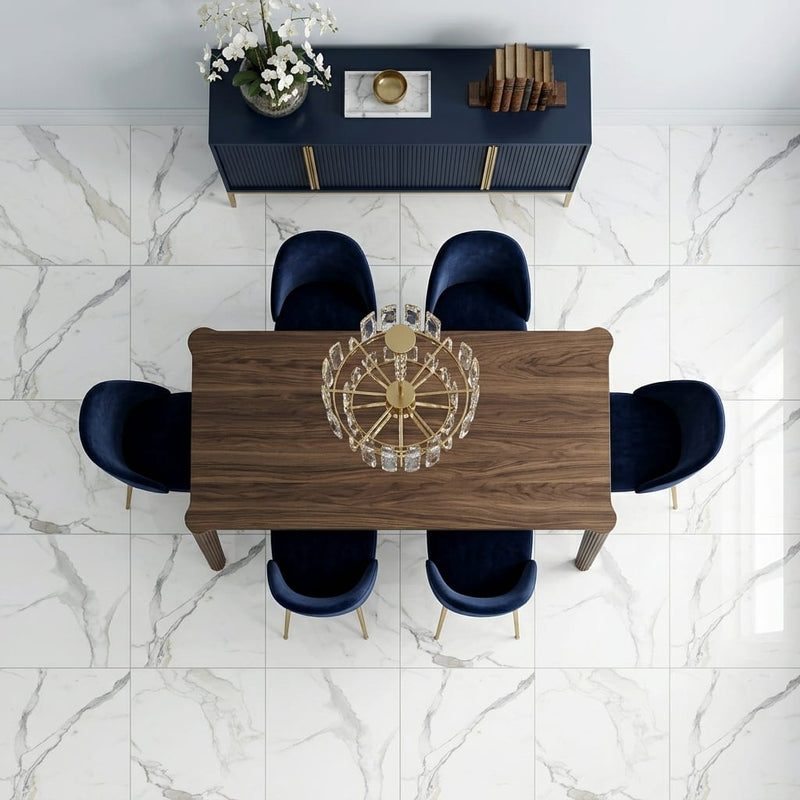 Calacatta Dorado 24x24 Polished Marble Look Porcelain Tile — Dining Room floor