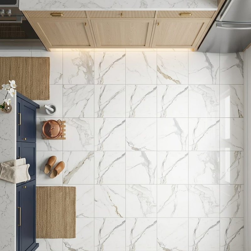 Calacatta Dorado 24x24 Polished Marble Look Porcelain Tile — Kitchen floor