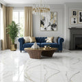 Calacatta Dorado 24x24 Polished Marble Look Porcelain Tile — Living Room floor