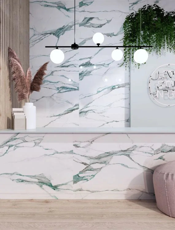 Calacatta Fantasy Green 48x48 Polished Marble Look Porcelain Tile