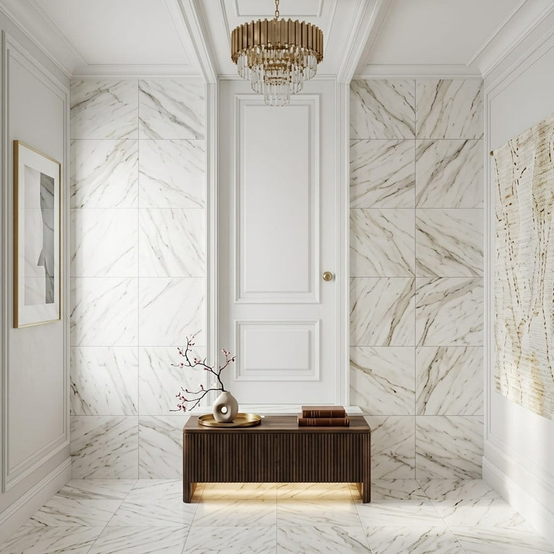 Calacatta Gold 12x12 Honed Marble Tile — Hallway floor