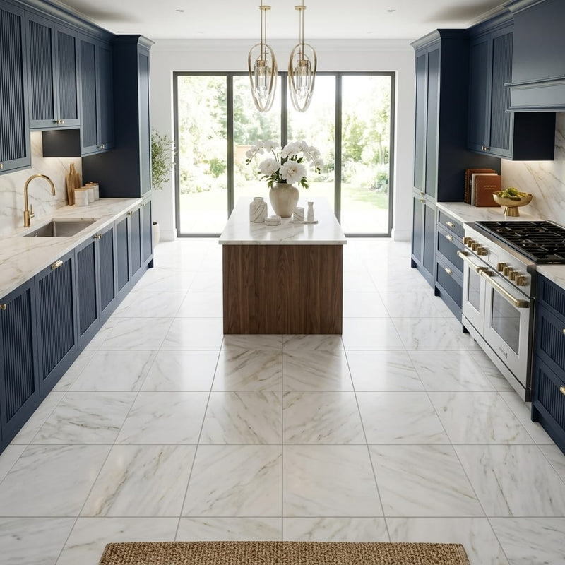 Calacatta Gold 12x12 Honed Marble Tile — Kitchen floor