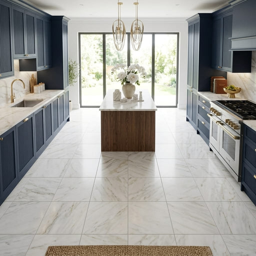 Calacatta Gold 12x12 Honed Marble Tile — Kitchen floor