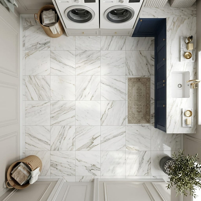 Calacatta Gold 12x12 Honed Marble Tile — Laundry Room floor