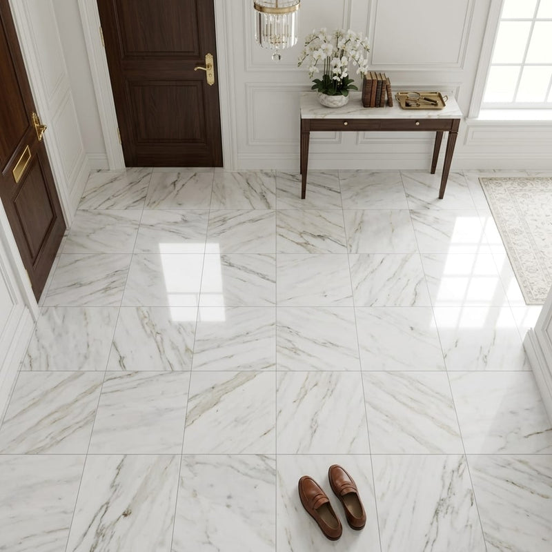 Calacatta Gold 12x12 Polished Marble Tile — Foyer floor