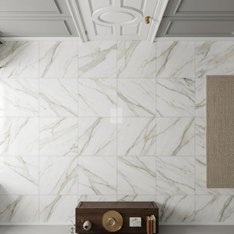 Calacatta Gold 12x12 Polished Marble Tile — Hallway floor