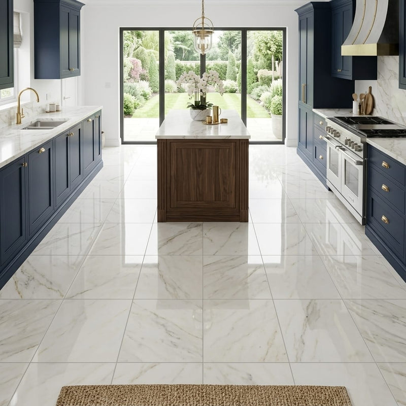 Calacatta Gold 12x12 Polished Marble Tile — Kitchen floor
