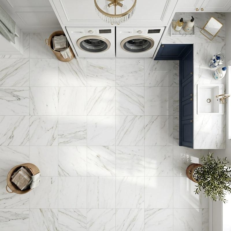 Calacatta Gold 12x12 Polished Marble Tile — Laundry Room floor