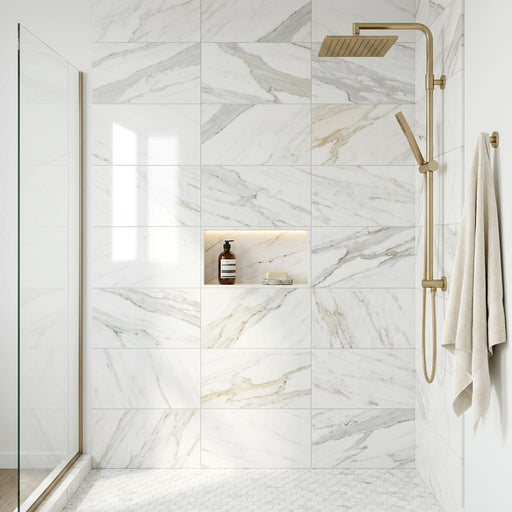 Calacatta Gold 12x24 Honed Marble Tile — Bathroom shower wall