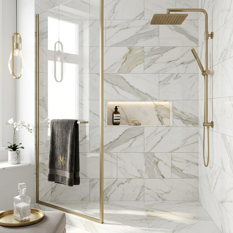 Calacatta Gold 12x24 Polished Marble Tile — Bathroom shower wall