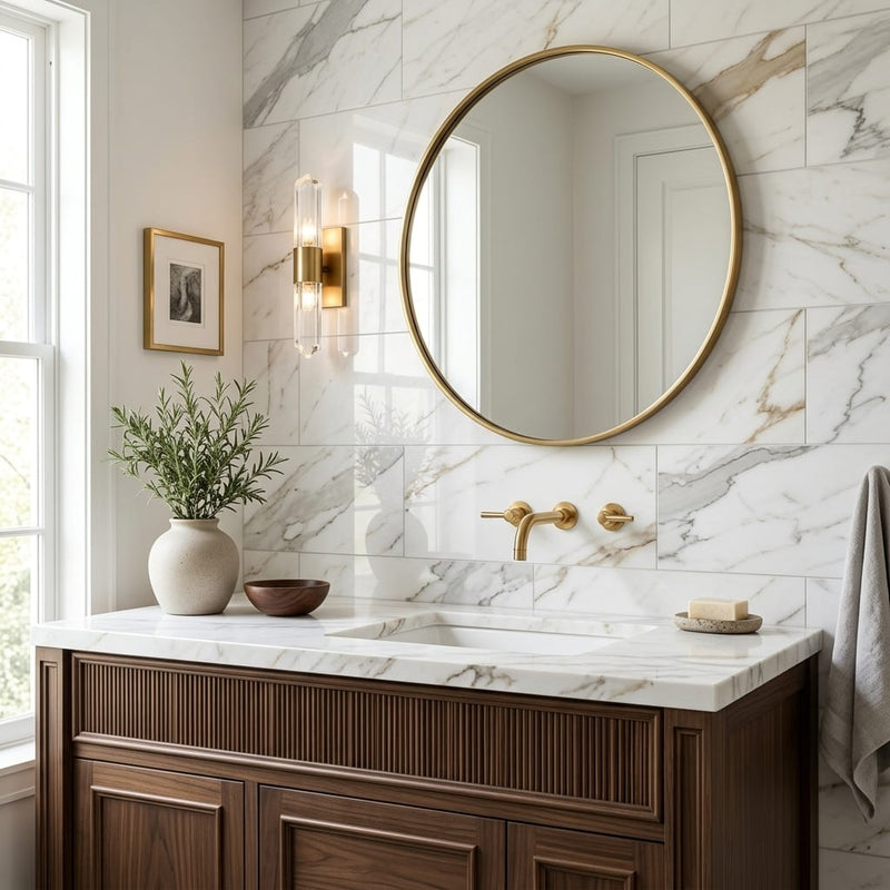 Calacatta Gold 12x24 Polished Marble Tile — Bathroom vanity wall