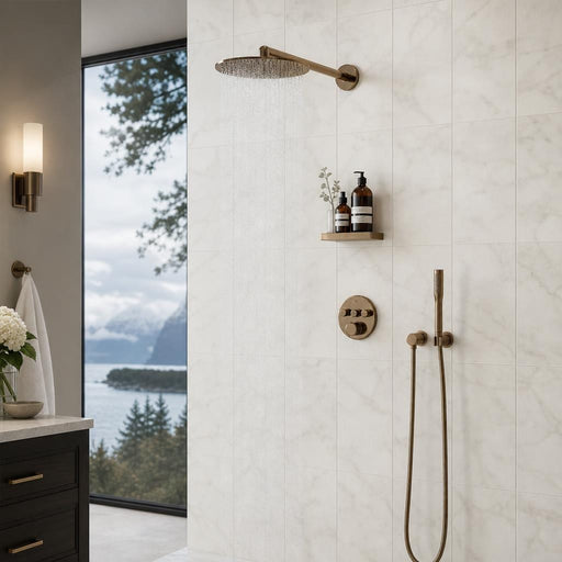 Calacatta Gold 12x6 Honed Veined Marble Tile 6x12 — Bathroom shower wall