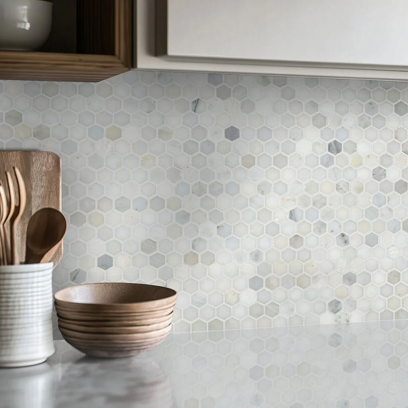 Calacatta Gold 1" Hexagon Polished Marble Mosaic Tile