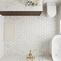 Calacatta-gold-2x2-hexagon-honed-marble-mosaic — Bathroom floor