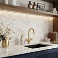 Calacatta-gold-2x2-hexagon-honed-marble-mosaic — Kitchen backsplash