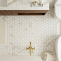 Calacatta Gold 2x2 Hexagon Mesh Polished Marble Mosaic — Bathroom floor