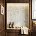 Calacatta Gold 2x2 Hexagon Mesh Polished Marble Mosaic — Bathroom niche