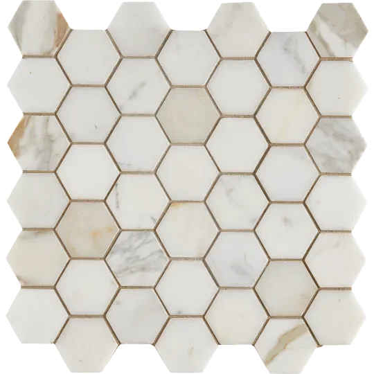 Calacatta-gold-2x2-hexagon-honed-marble-mosaic