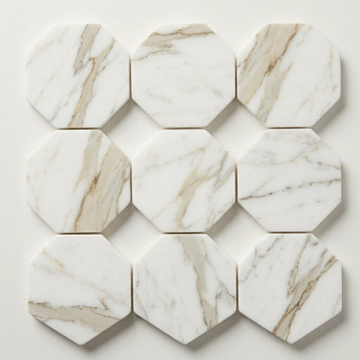 Calacatta Gold 2x2 Hexagon Polished Marble Mosaic close-up