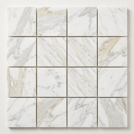 Calacatta Gold 2x2 Mesh Honed Marble Mosaic close-up