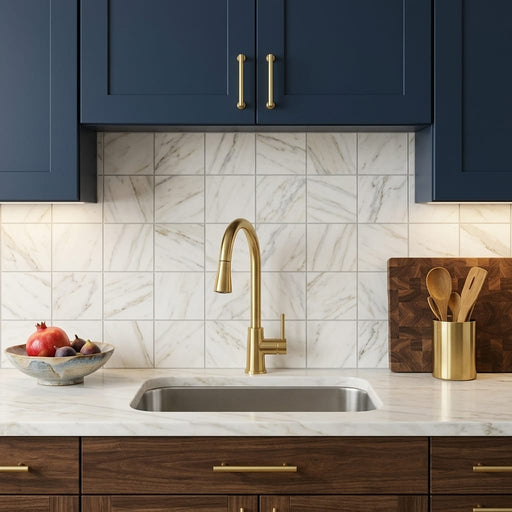 Calacatta Gold 2x2 Mesh Honed Marble Mosaic — Kitchen backsplash