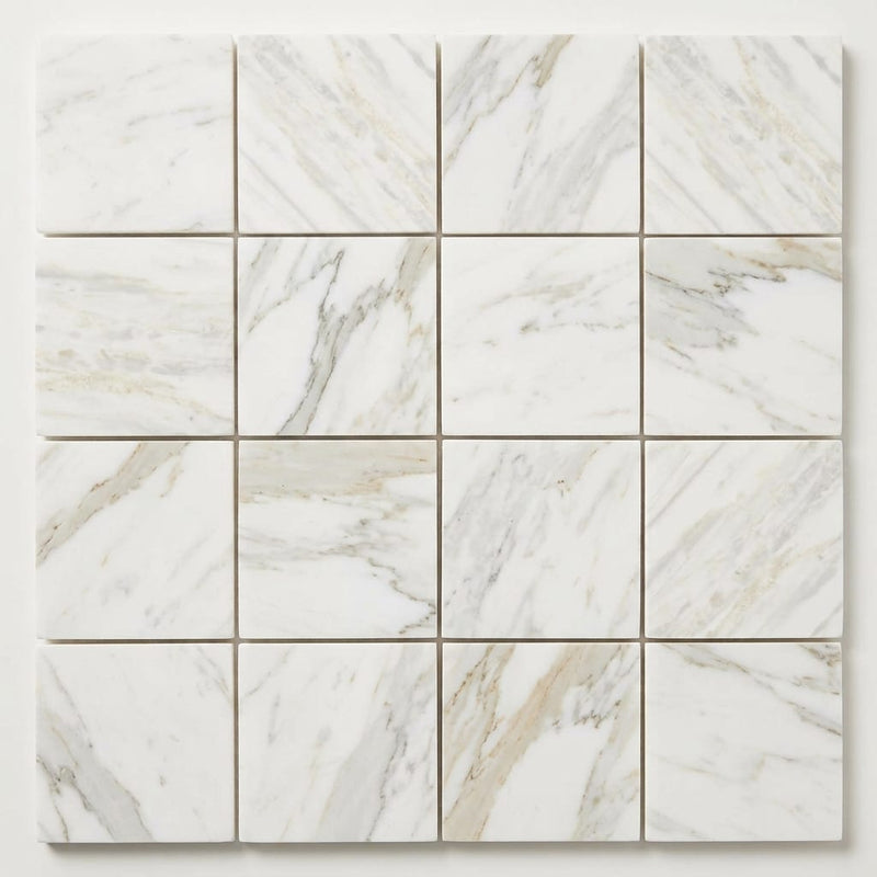 Calacatta Gold 2x2 Mesh Polished Marble Mosaic close-up