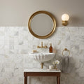Calacatta Gold 2x2 Mesh Polished Marble Mosaic — Powder Room wall