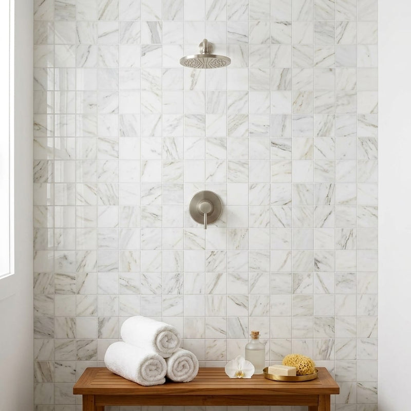 Calacatta Gold 2x2 Mesh Polished Marble Mosaic — Spa spa interior