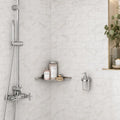 Calacatta Gold 3x6 Honed Veined Marble Tile — Bathroom shower wall