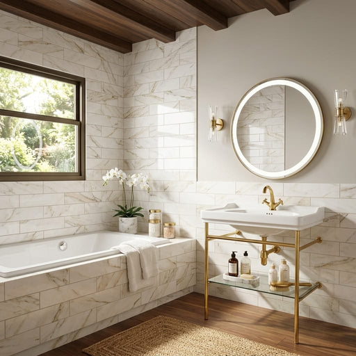 Calacatta Gold 4x16 Polished Marble Tile — Bathroom shower wall