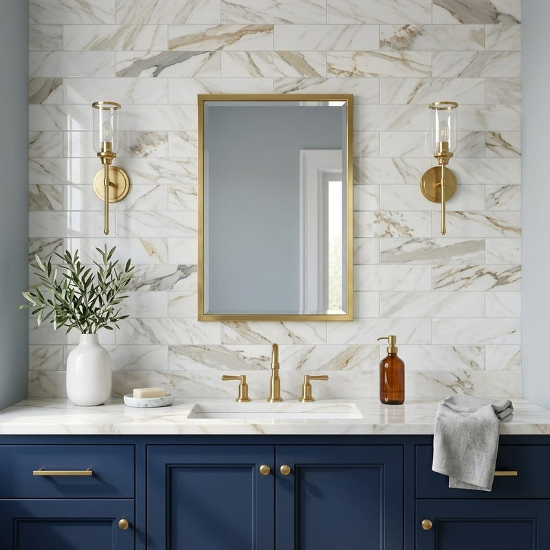 Calacatta Gold 4x16 Polished Marble Tile — Bathroom wall