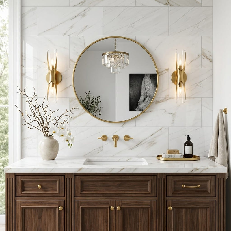 Calacatta Gold Aspen 12x24 Polished Marble Tile — Bathroom vanity wall