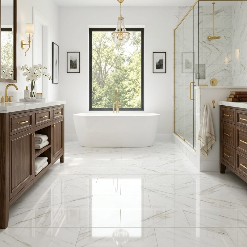 Calacatta Gold Aspen 12x24 Polished Marble Tile — Primary Bath floor
