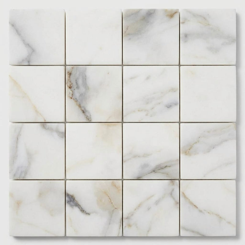 Calacatta Gold (Italian) Marble 1x1 Honed Mosaic close-up