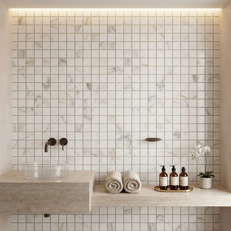 Calacatta Gold (Italian) Marble 1x1 Honed Mosaic — Spa spa interior