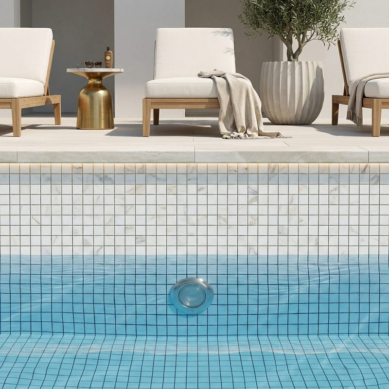 Calacatta Gold (Italian) Marble 1x1 Honed Mosaic — Swimming Pool pool interior tiling