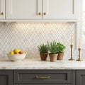 Calacatta Gold (Italian) Marble 1x2 Honed Diamond / Rhomboid Mosaic — Kitchen backsplash