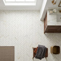 Calacatta Gold (Italian) Marble 1x4 Honed Herringbone Mosaic — Bathroom floor