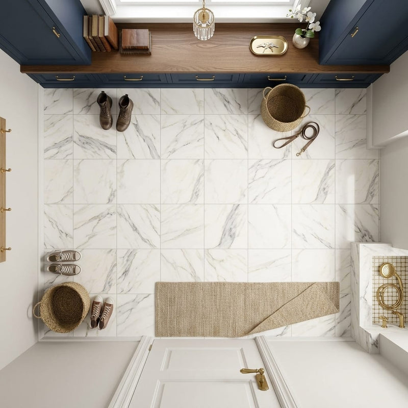 Calacatta Gold (Italian) Marble 12x12 Honed Tile — Mudroom floor