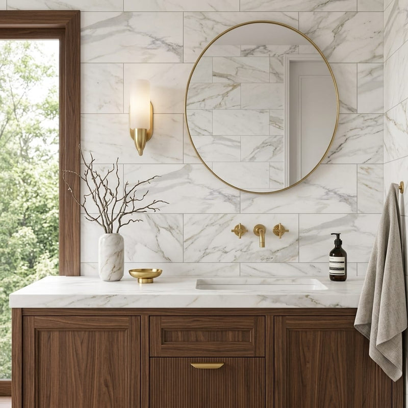 Calacatta Gold (Italian) Marble 12x24 Honed Tile — Bathroom vanity wall
