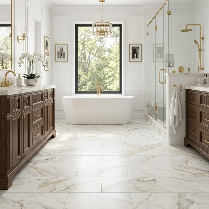 Calacatta Gold (Italian) Marble 12x24 Honed Tile — Primary Bath floor