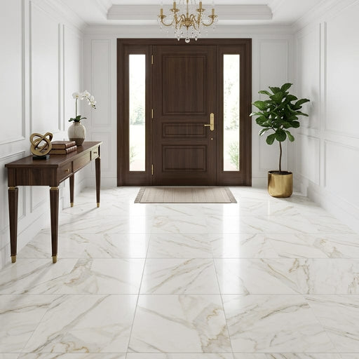 Calacatta Gold (Italian) Marble 18x18 Honed Tile — Foyer floor