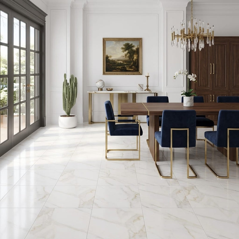 Calacatta Gold (Italian) Marble 18x18 Honed Tile — Living Room floor