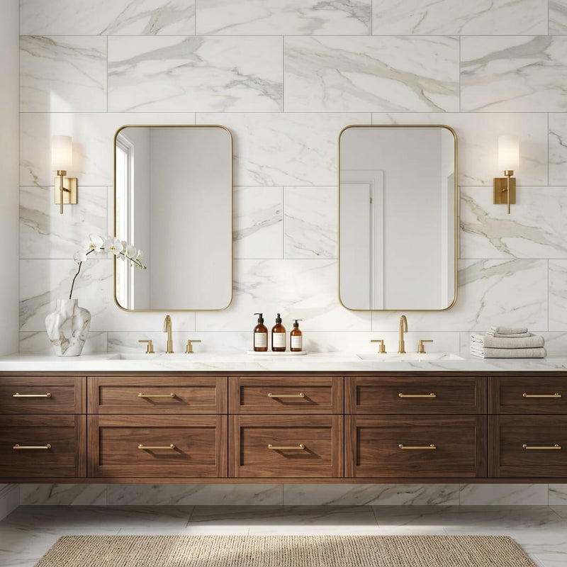Calacatta Gold (Italian) Marble 18x36 Honed Tile — Bathroom vanity wall