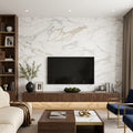 Calacatta Gold (Italian) Marble 18x36 Honed Tile — Living Room feature wall
