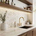 Calacatta Gold (Italian) Marble 2x2 Honed Hexagon Mosaic Vortex Hexagon Mosaic (w/ Calacatta Gold) — Kitchen backsplash
