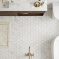 Calacatta Gold (Italian) Marble 2x2 Honed Hexagon Mosaic — Bathroom floor