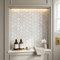Calacatta Gold (Italian) Marble 2x2 Honed Hexagon Mosaic — Bathroom niche
