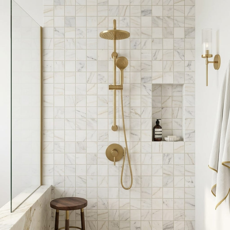 Calacatta Gold (Italian) Marble 2x2 Honed Mosaic — Bathroom shower wall